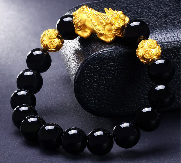 Natural Obsidian Vietnamese Sand Gold Pixiu Bracelet